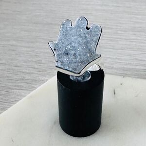Hamsa Agate Druzy Sterling Silver Ring – Size 8, 925 Natural Stone